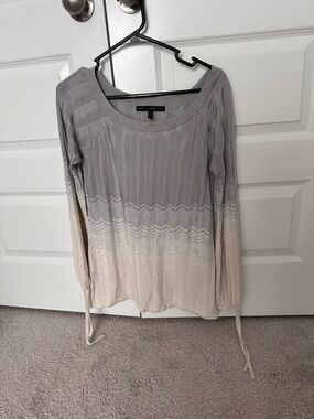 White House Black Market Gray to Cream Ombre Scoop-Neck Long Sleeve Top